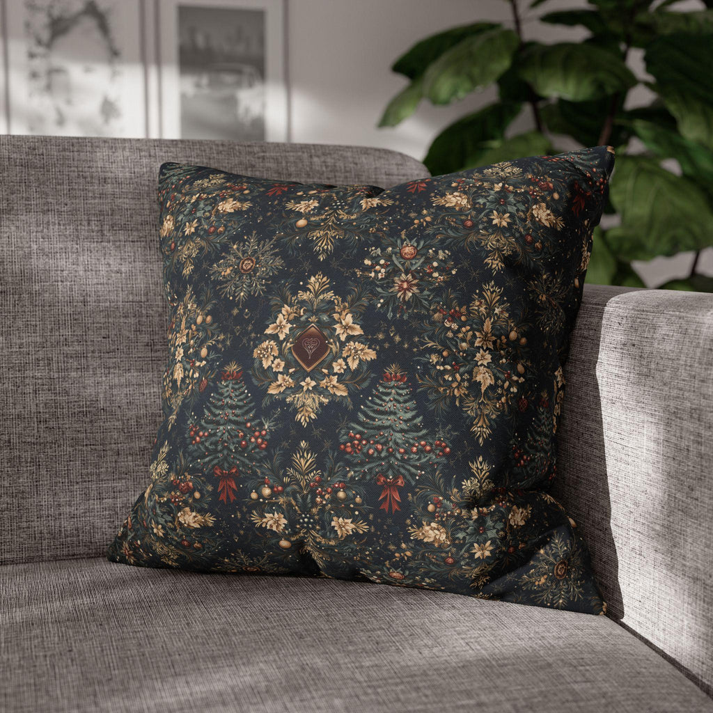 William Morris Inspired Christmas Pillow Cover: Elegant Navy Red Gold Damask Pattern