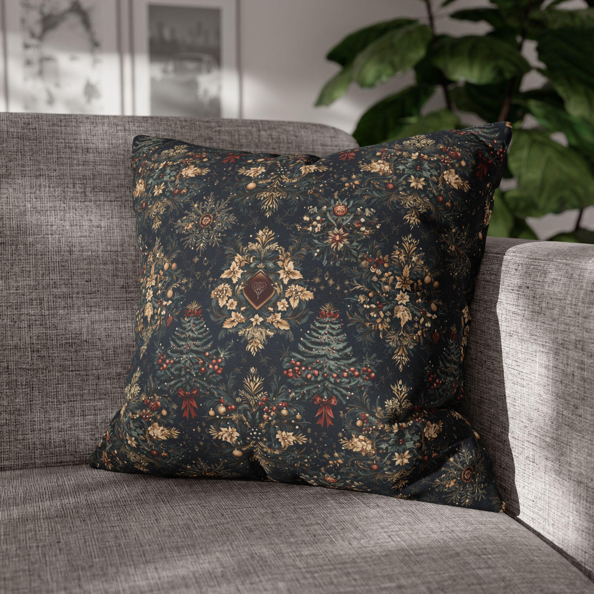 William Morris Inspired Christmas Pillow Cover: Elegant Navy Red Gold Damask Pattern
