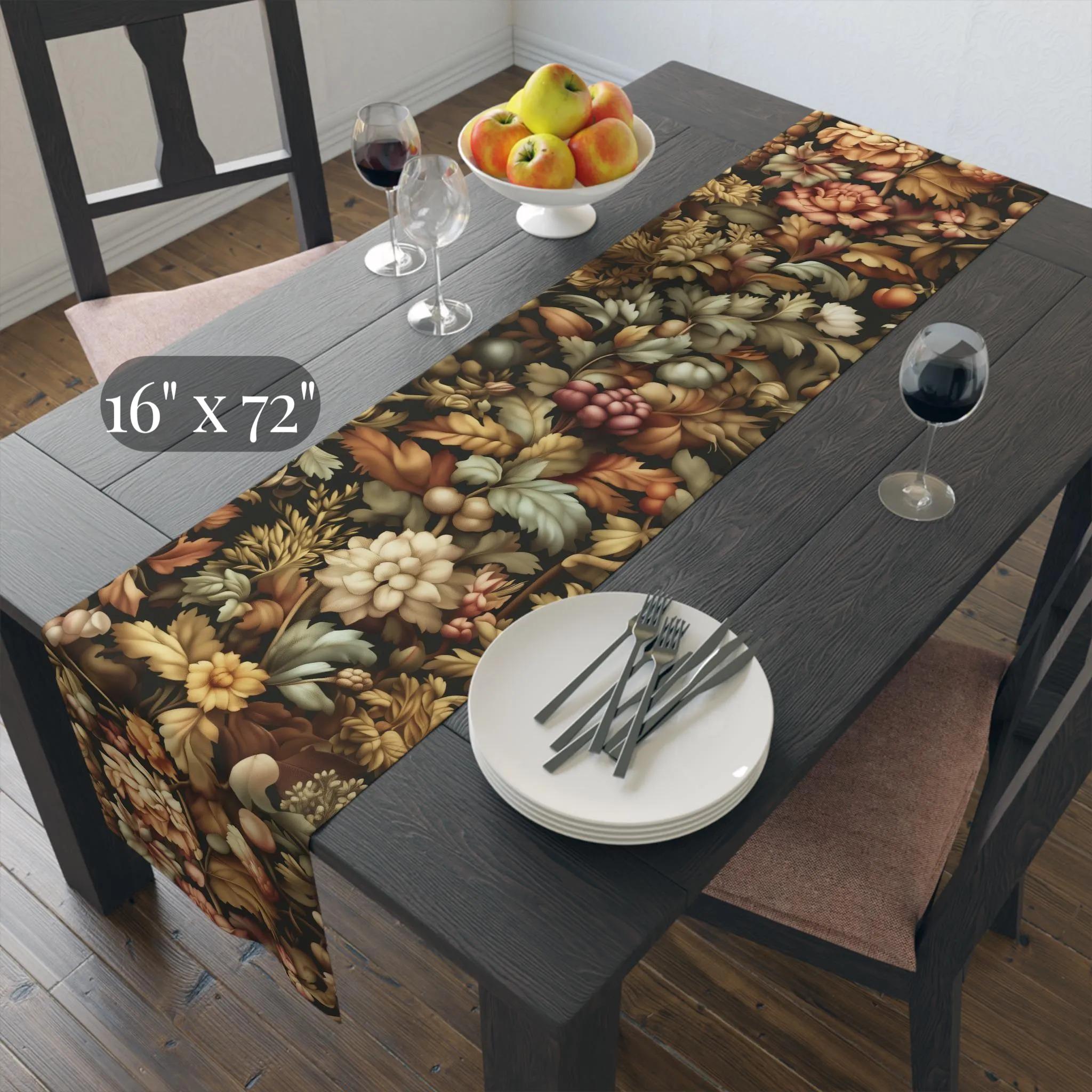William Morris Inspired Autumn Floral Table Runner: Elegant Thanksgiving Dining Decor