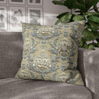 Damask Floral Pillow Cover: Blue & Gold Cushion Case - Classic Decor