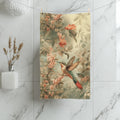 William Morris Botanical Hand Towel: Sage Blush Teal Hummingbird Arts & Crafts Design