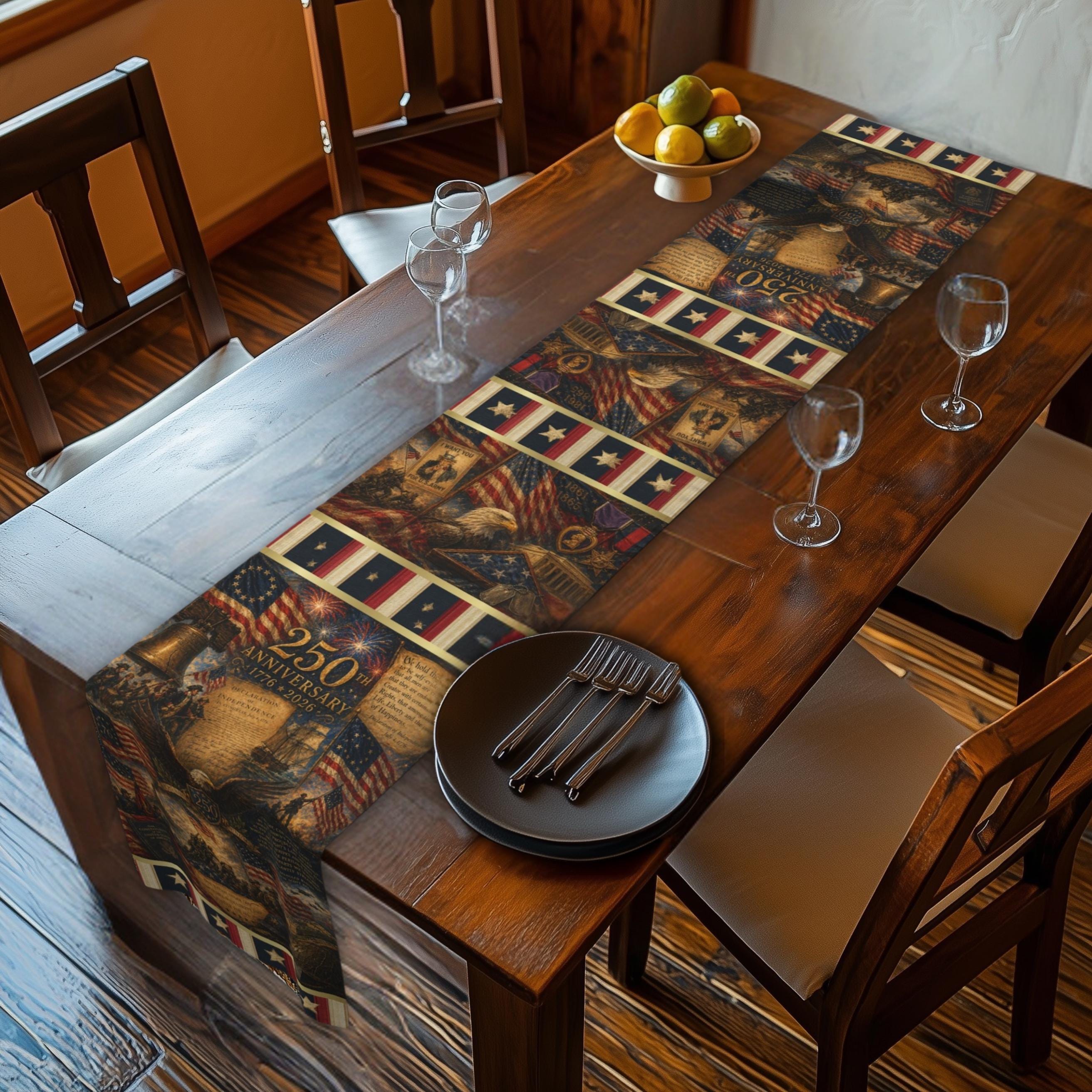 Patriotic Table Runner: US 250th Anniversary Tribute to Democracy