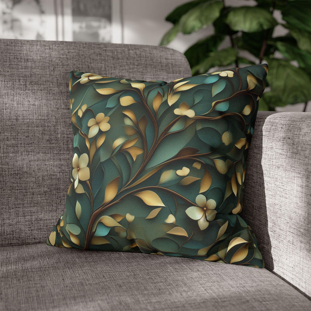 Luxurious William Morris Inspired Floral Pillowcase: Green & Gold Botanical Square Cushion Cover