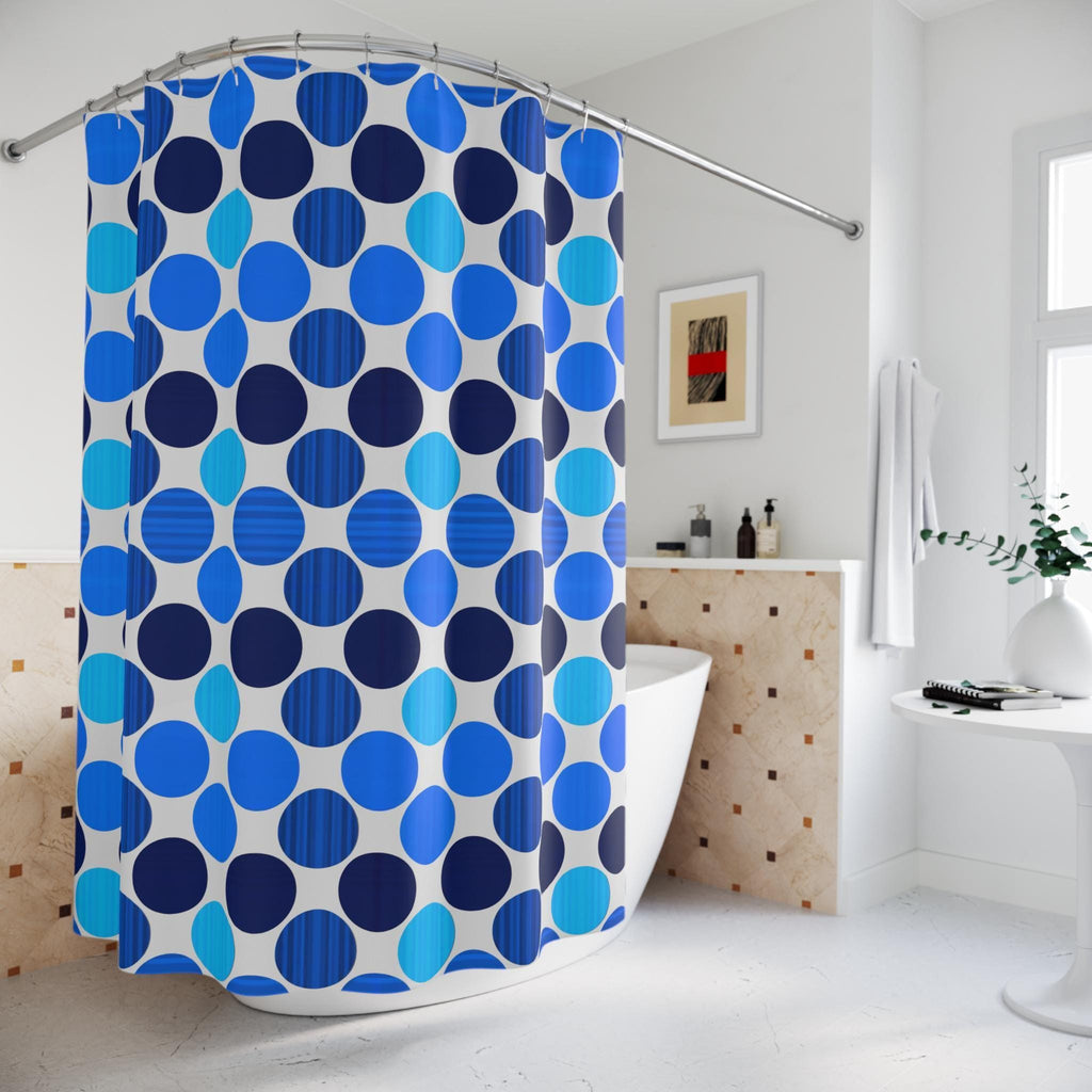 Bauhaus Shower Curtain: Retro Mid Century Modern Polka Dot Bath Decor