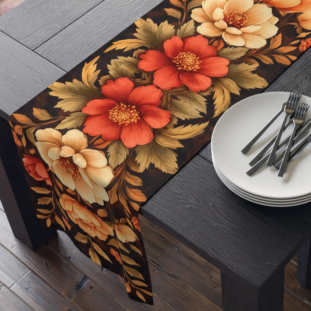 Boho Peony Table Runner: Rustic Autumn Floral for Dining