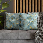Blue Magnolia Throw Pillow Cover: Gold Leaf Floral Cushion