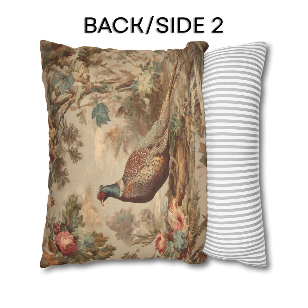 French Country Pheasant Throw Pillow Cover: Vintage Style Toile Bird Design