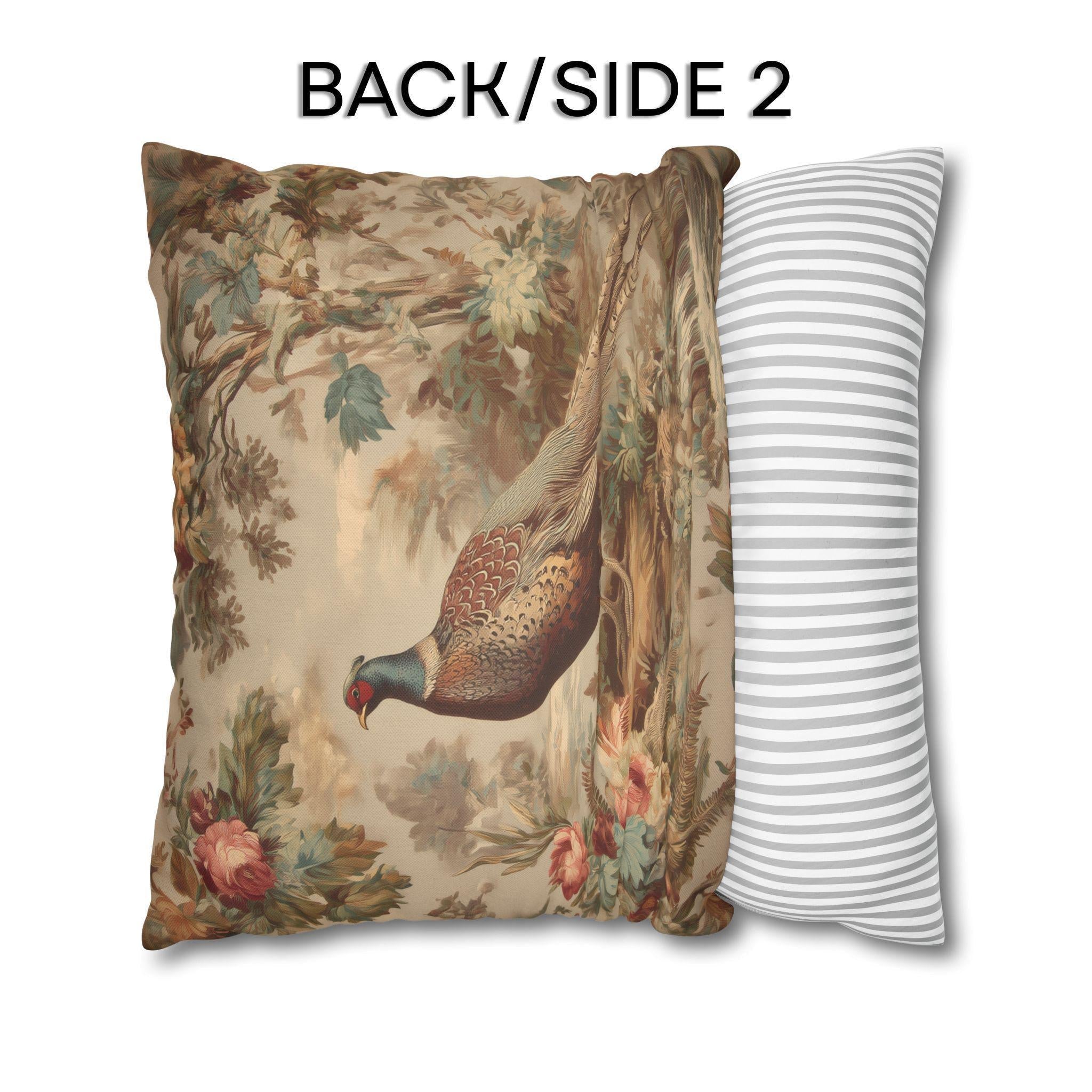 French Country Pheasant Throw Pillow Cover: Vintage Style Toile Bird Design