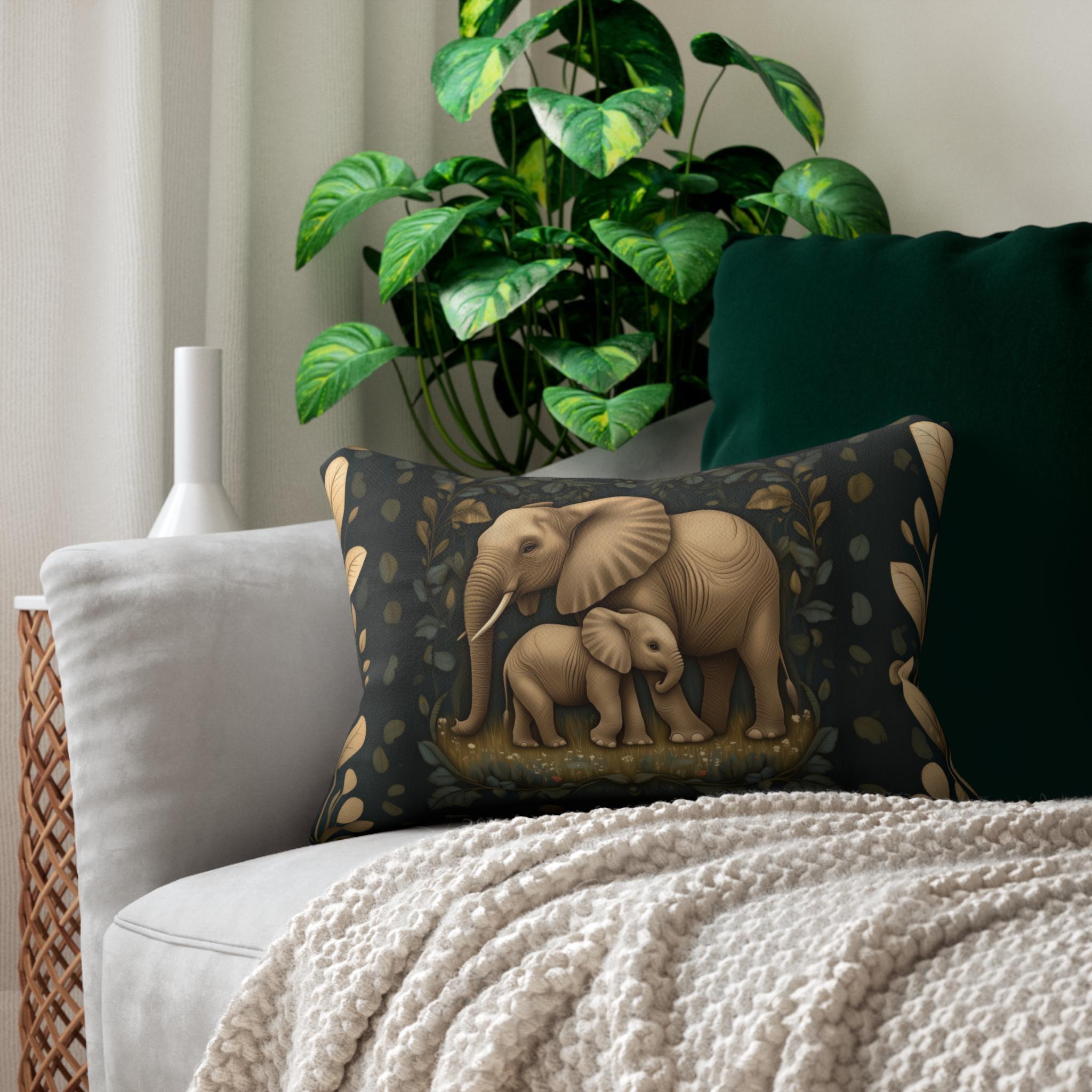 Elephant Lumbar Pillow: William Morris Botanical Jungle in Earth Tones