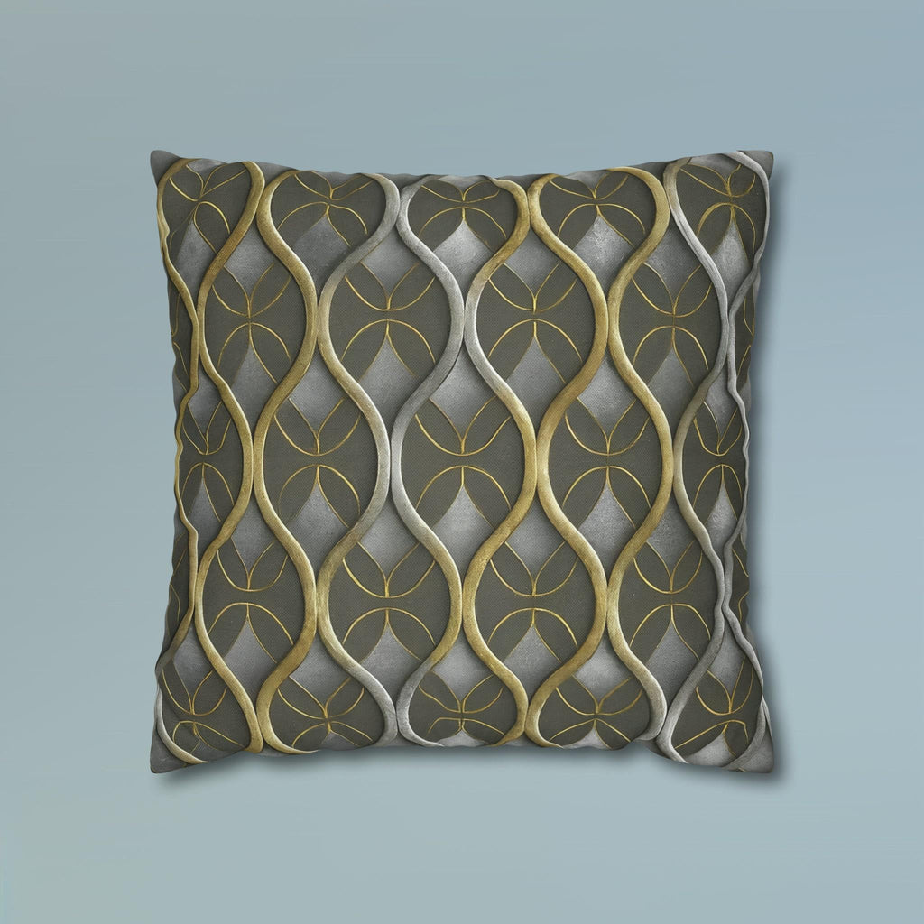 Art Deco Pillow Cover: Metallic Gold Trellis, Dark Gray Cushion