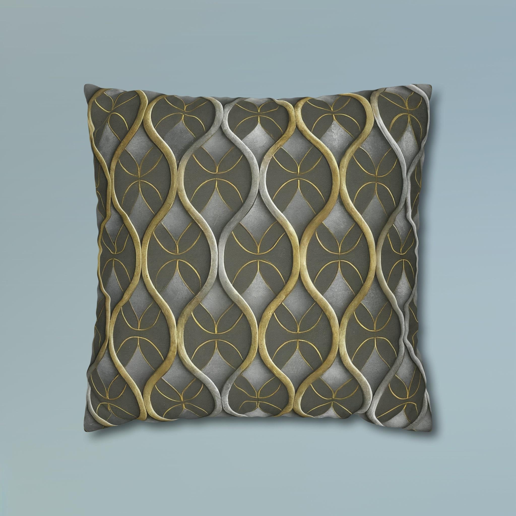 Art Deco Pillow Cover: Metallic Gold Trellis, Dark Gray Cushion