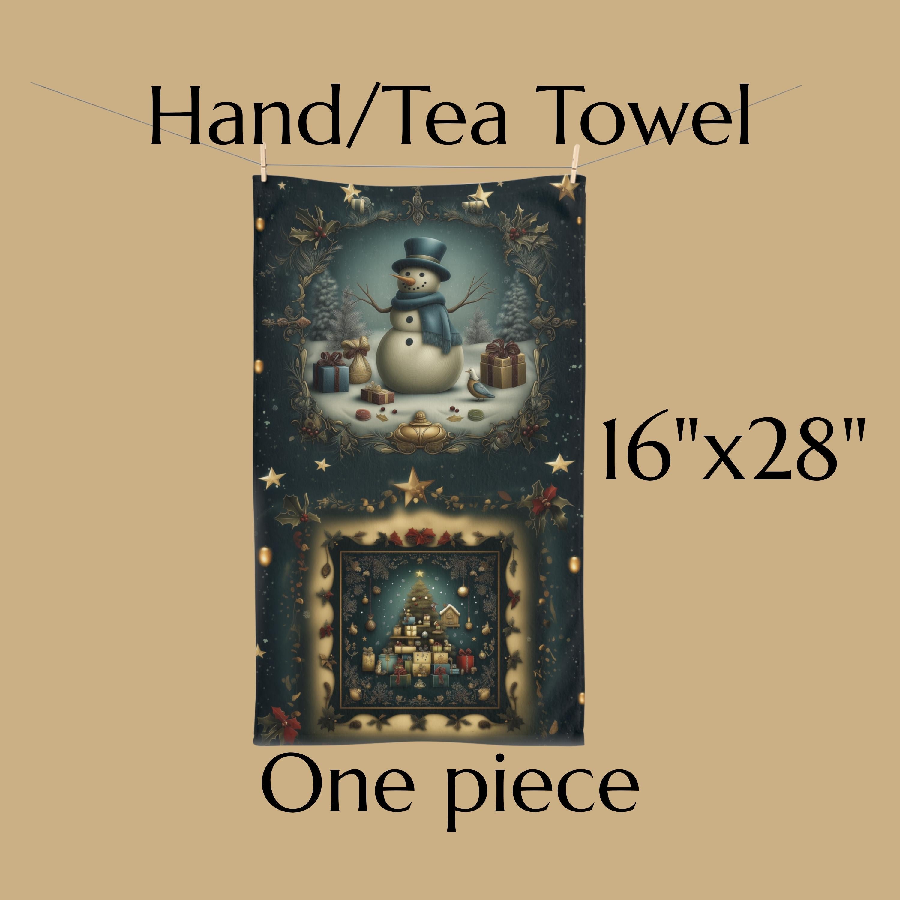 Nostalgia Christmas Tea Towel: Vintage Style Snowman & Holiday Tree Kitchen Decor
