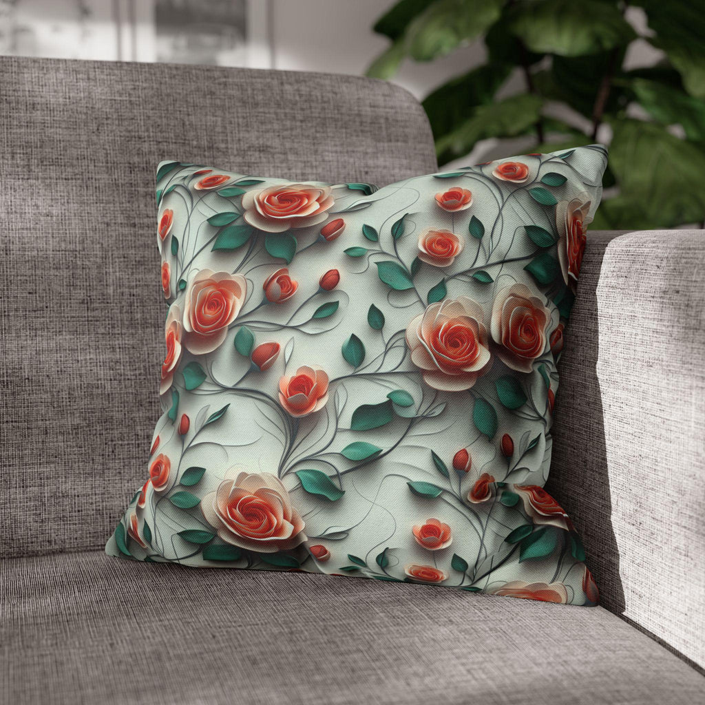 Elegant Floral Rose Square Pillowcase: Romantic Red Coral Design for Home Decor, Wedding Gift