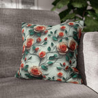 Elegant Floral Rose Square Pillowcase: Romantic Red Coral Design for Home Decor, Wedding Gift