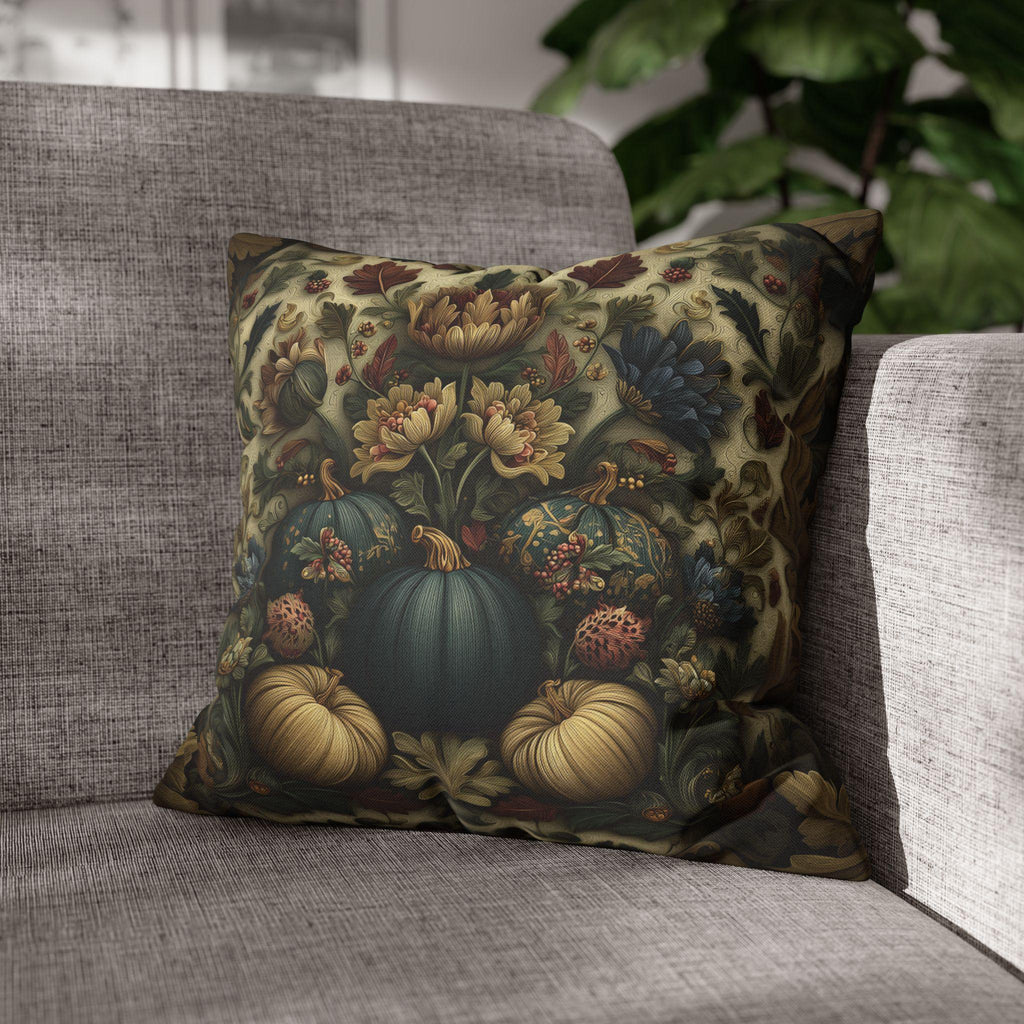 William Morris Inspired Autumn Pillow Cover: Blue Gold & Ivory Botanical Harvest Design