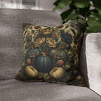 William Morris Inspired Autumn Pillow Cover: Blue Gold & Ivory Botanical Harvest Design