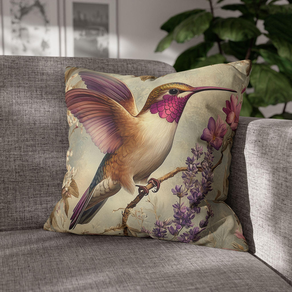 Vintage Style William Morris Inspired Hummingbird Pillow Cover: Elegant Botanical Lavender Bloom Garden Cushion