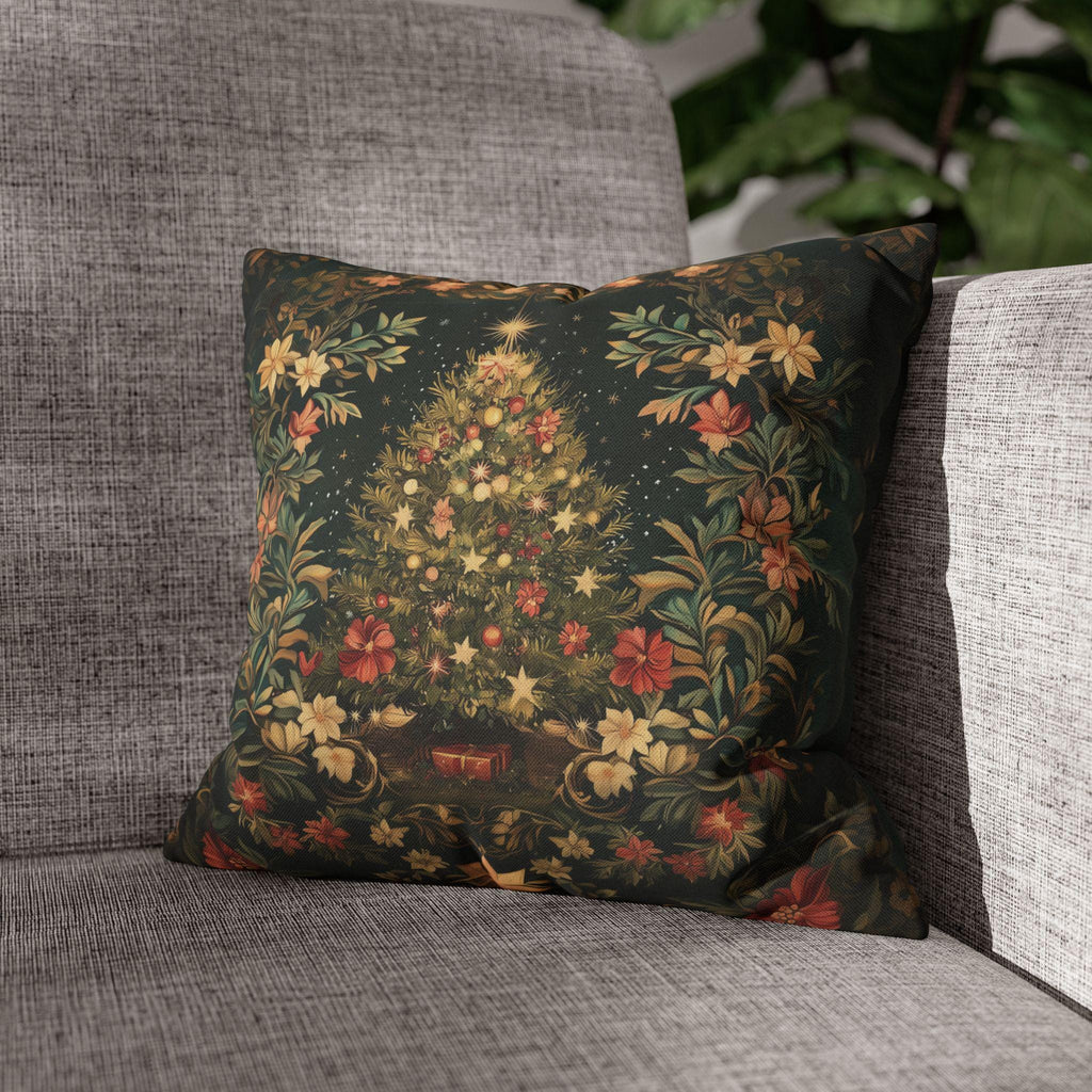 William Morris Christmas Tree Pillow Cover, Deep Green Holiday Decorative Cushion