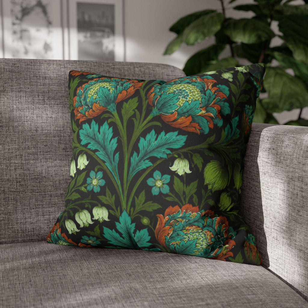 William Morris Style Throw Pillow Cover: Moody Teal Blue, Burnt Orange, & Deep Olive