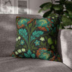 William Morris Style Throw Pillow Cover: Moody Teal Blue, Burnt Orange, & Deep Olive