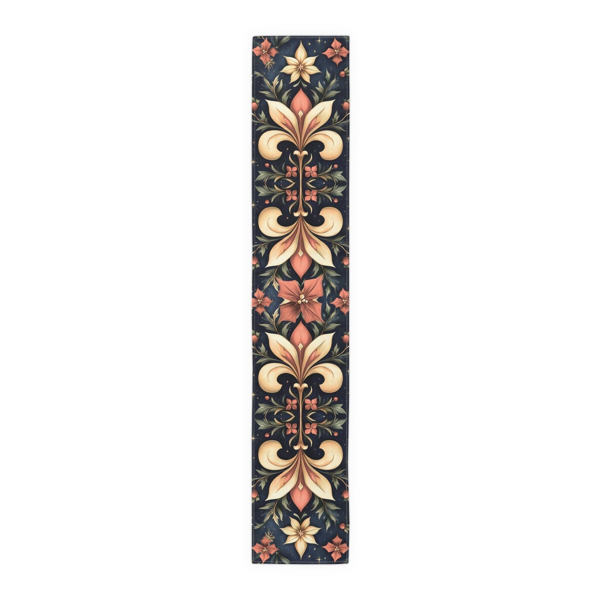 Holiday Fleur-de-lis Table Runner, Red Gold Christmas Decor