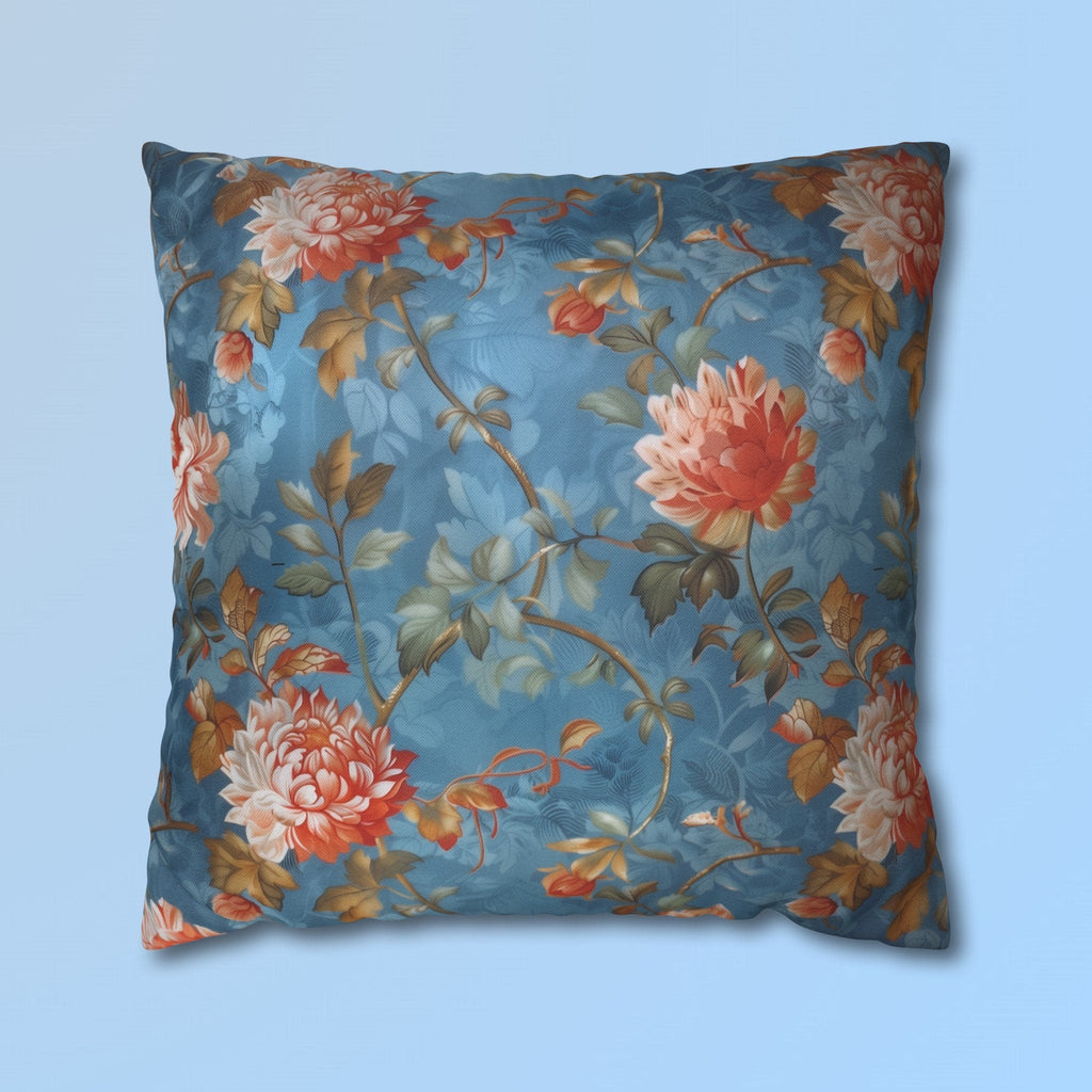 Chinoiserie Pillow Cover: Vintage Inspired Floral Peonies on Blue