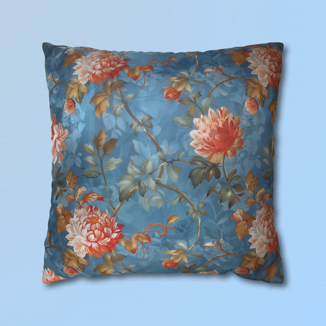 Chinoiserie Pillow Cover: Vintage Inspired Floral Peonies on Blue