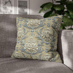 Damask Floral Pillow Cover: Blue & Gold Cushion Case - Classic Decor