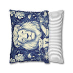 William Morris Inspired Lion Pillow Cover: Blue & White Floral Jungle Motif Decorative Cushion Case