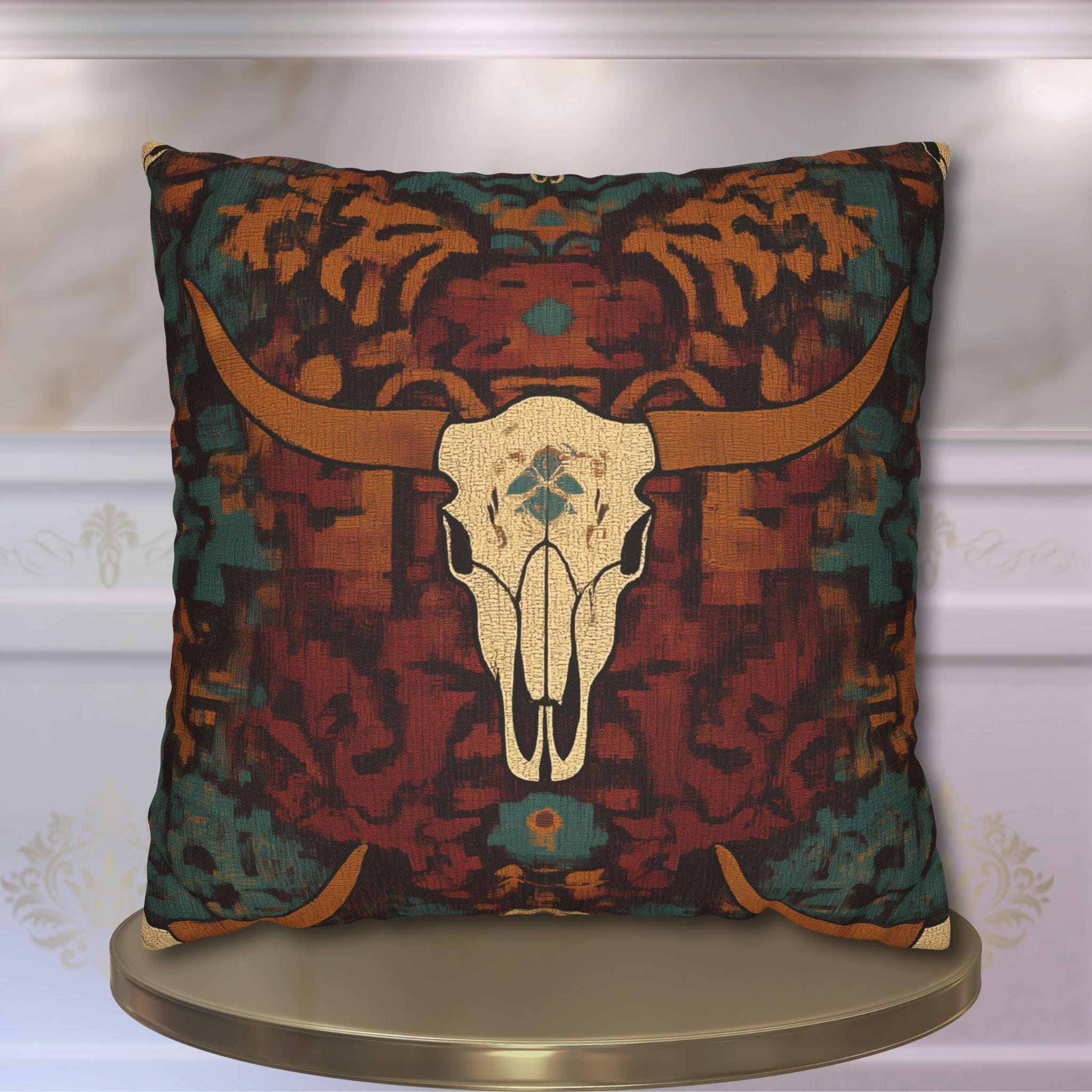 Longhorn Skull Pillow Cover: Southwestern Rustic Ranch Decor