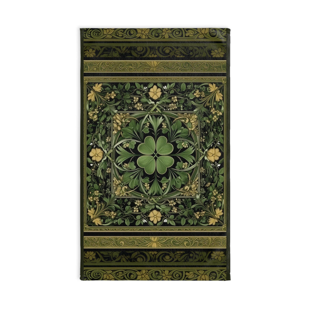 Celtic Clover Botanical Hand Towel: William Morris Inspired Green Tapestry for Bath or Kitchen