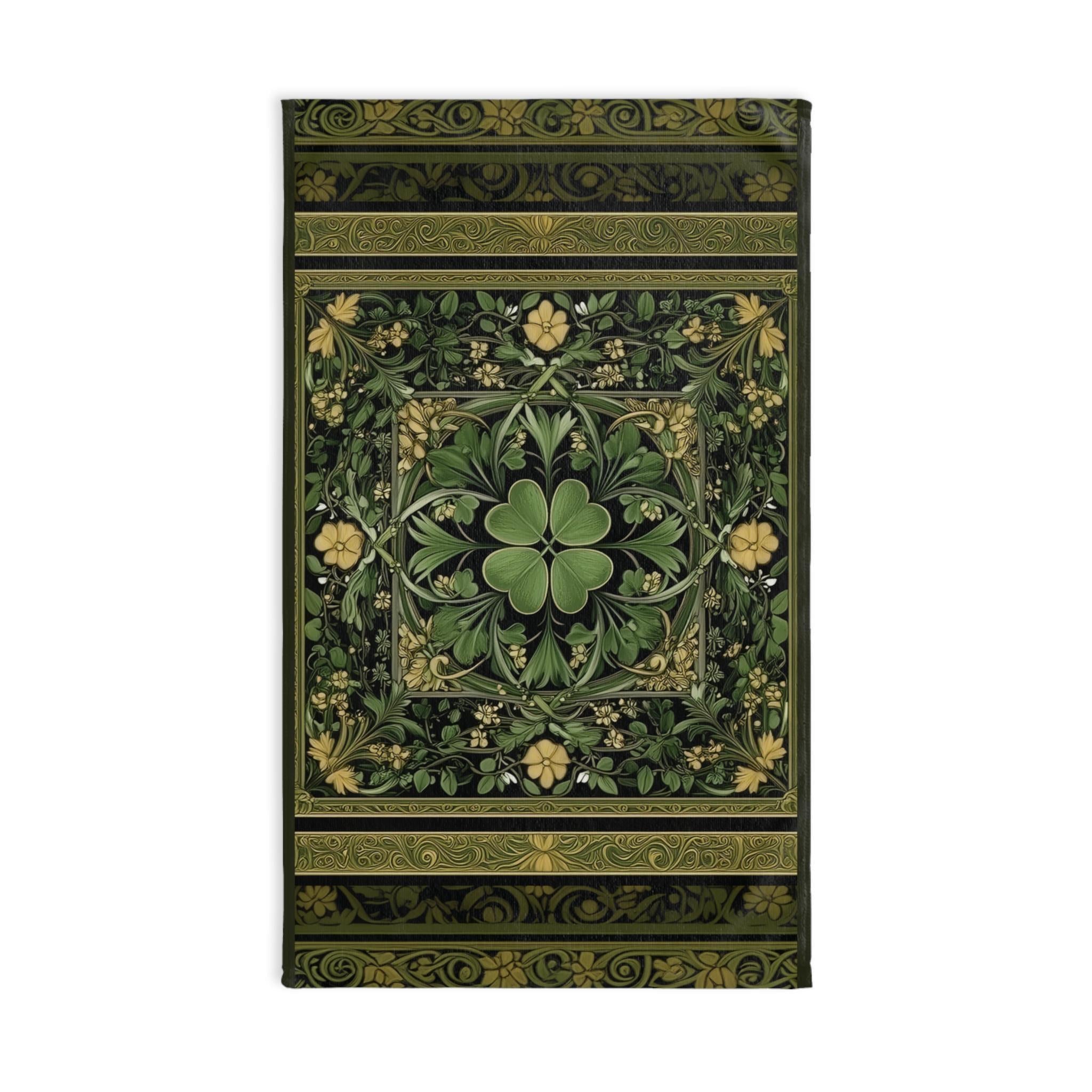 Celtic Clover Botanical Hand Towel: William Morris Inspired Green Tapestry for Bath or Kitchen