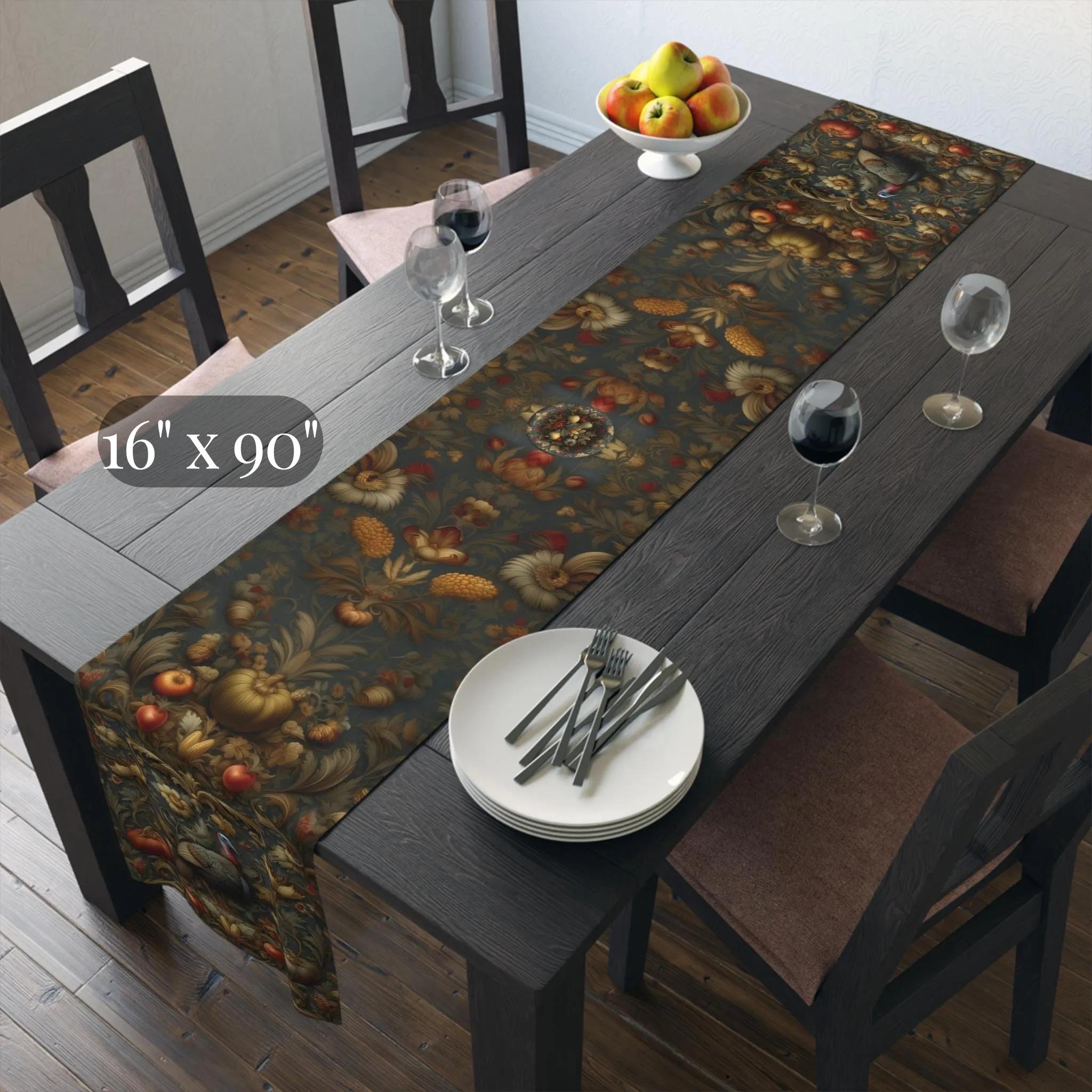 William Morris Autumn Harvest Table Runner: Turkey Tapestry, Rustic Fall Decor