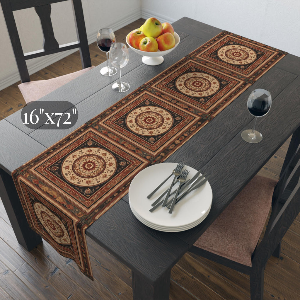 Persian Table Runner: Inspired by Antique Medallion Rug Design in Warm Rust and Cream