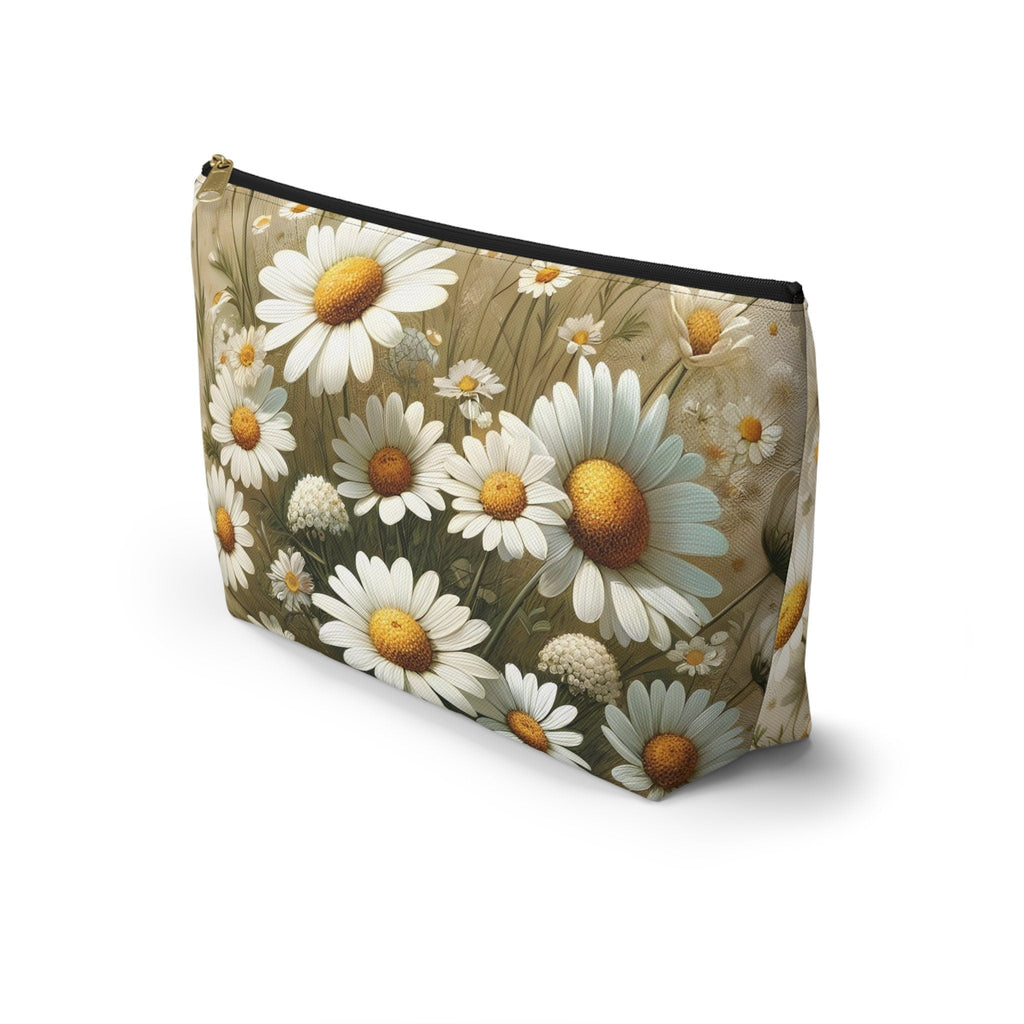 Wild Daisies Accessory Pouch with T-Bottom Floral Design in Large & Small Sizes, Gift for Mom, Gift for Her