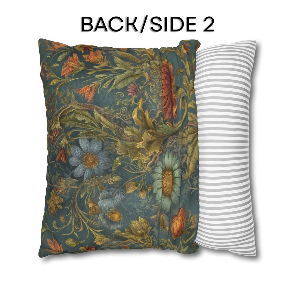 William Morris Inspired Throw Pillow Cover: Moody Teal Botanical Floral