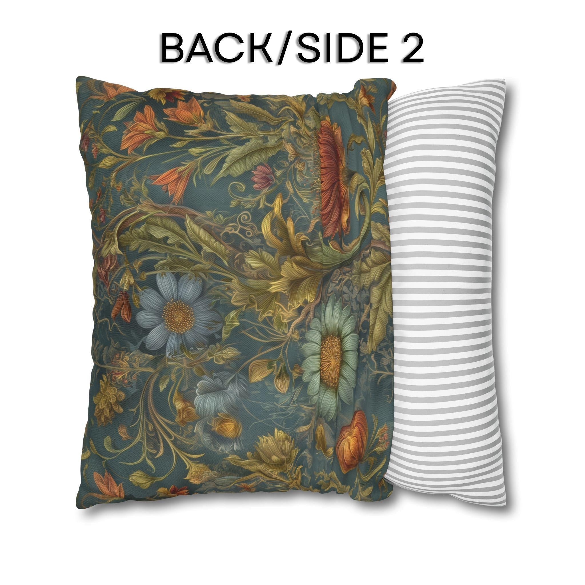 William Morris Inspired Throw Pillow Cover: Moody Teal Botanical Floral