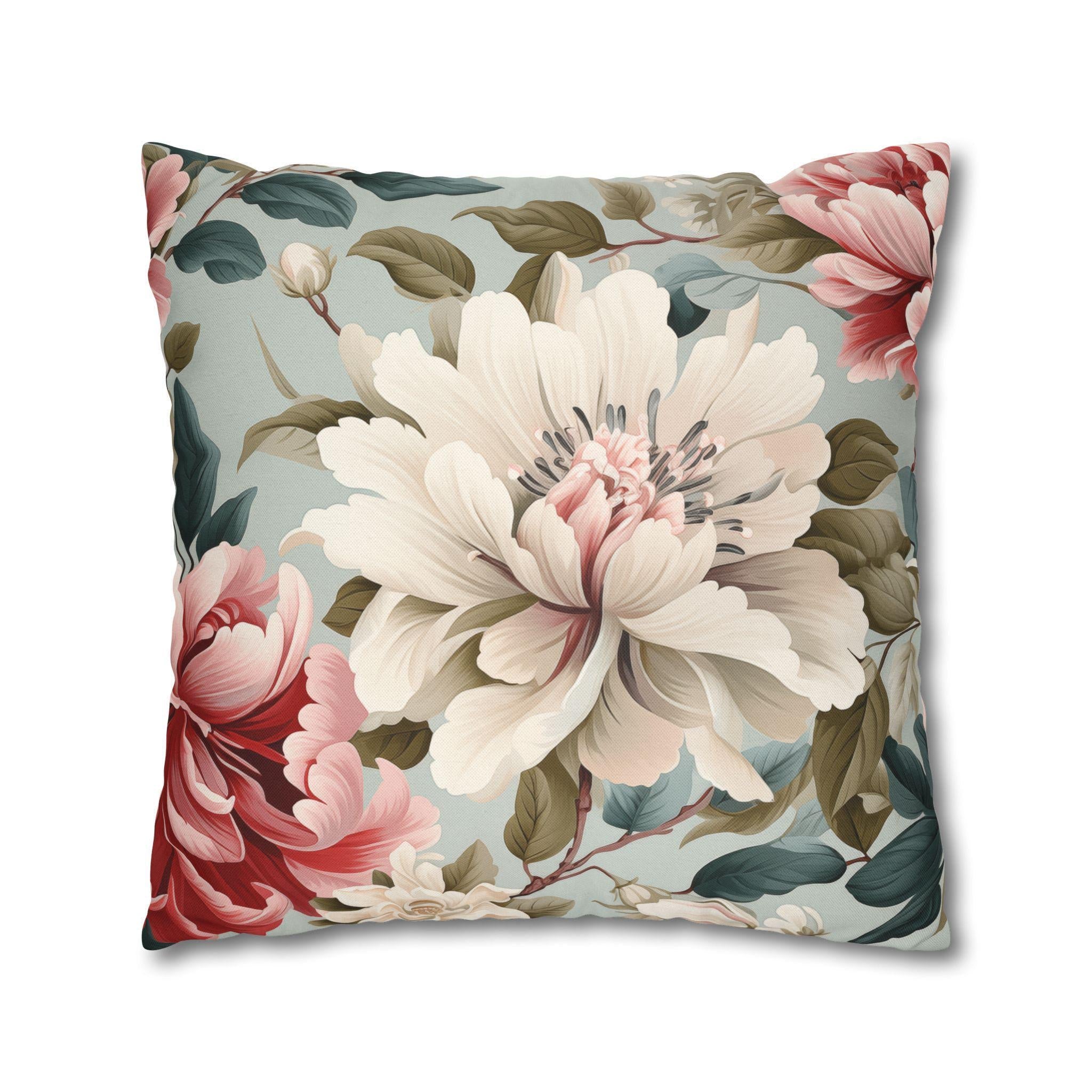 Chinoiserie Floral Pillow Cover: Cottagecore Garden Rose Peony Design