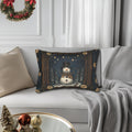 William Morris Inspired Winter Snowman Lumbar Pillow, Christmas Throw Cushion