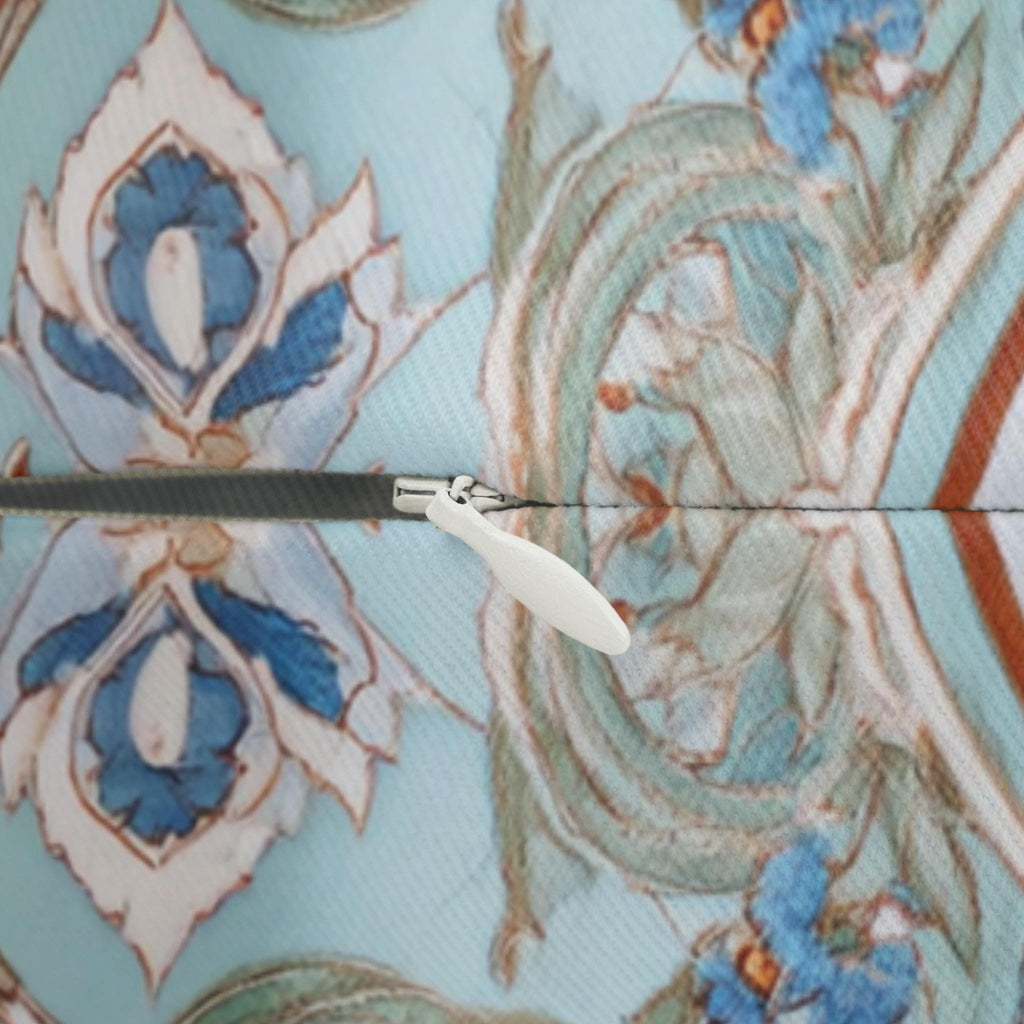 Ottoman Garden Lumbar Pillow: Iznik-Style Tulips, Aqua Ground, Global Sophistication