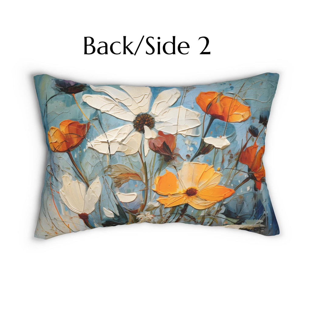 Vintage Style Floral Lumbar Pillow: Blue Wildflower Oil Painting Style