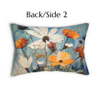 Vintage Style Floral Lumbar Pillow: Blue Wildflower Oil Painting Style
