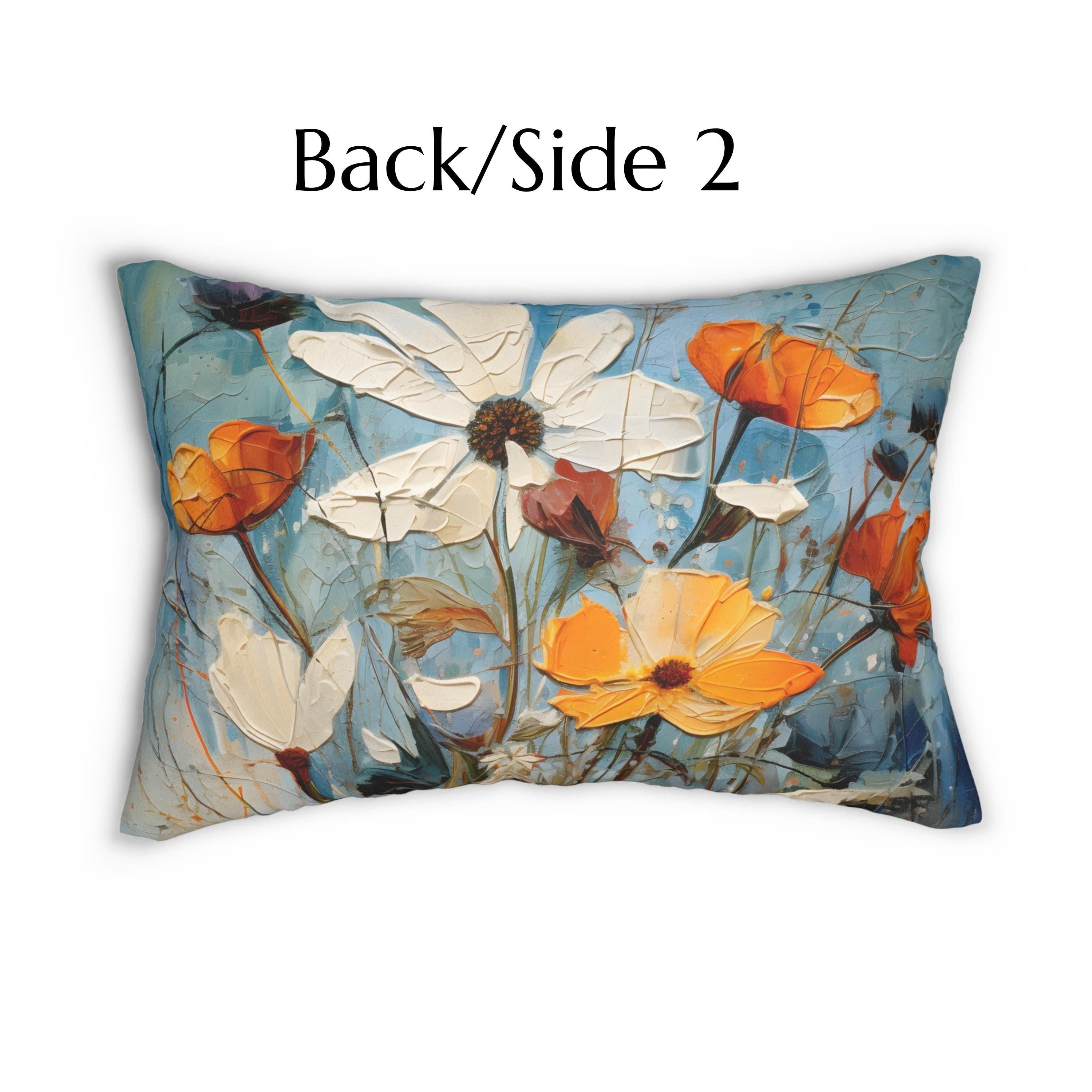 Vintage Style Floral Lumbar Pillow: Blue Wildflower Oil Painting Style