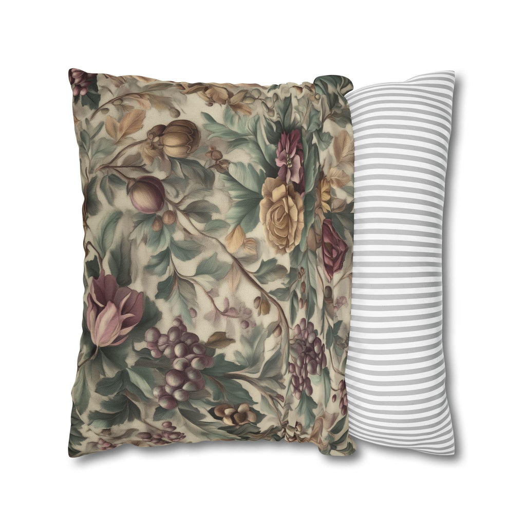 William Morris Inspired Christmas Floral Pillow Cover: Moss, Plum & Gold Square Polyester Cushion Case