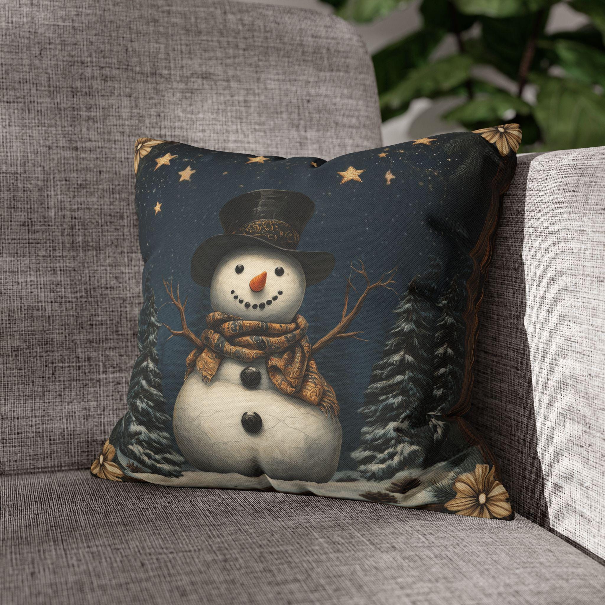 William Morris Inspired Winter Snowman Pillowcase: Festive Christmas Throw Pillow Cover for Holiday Decor