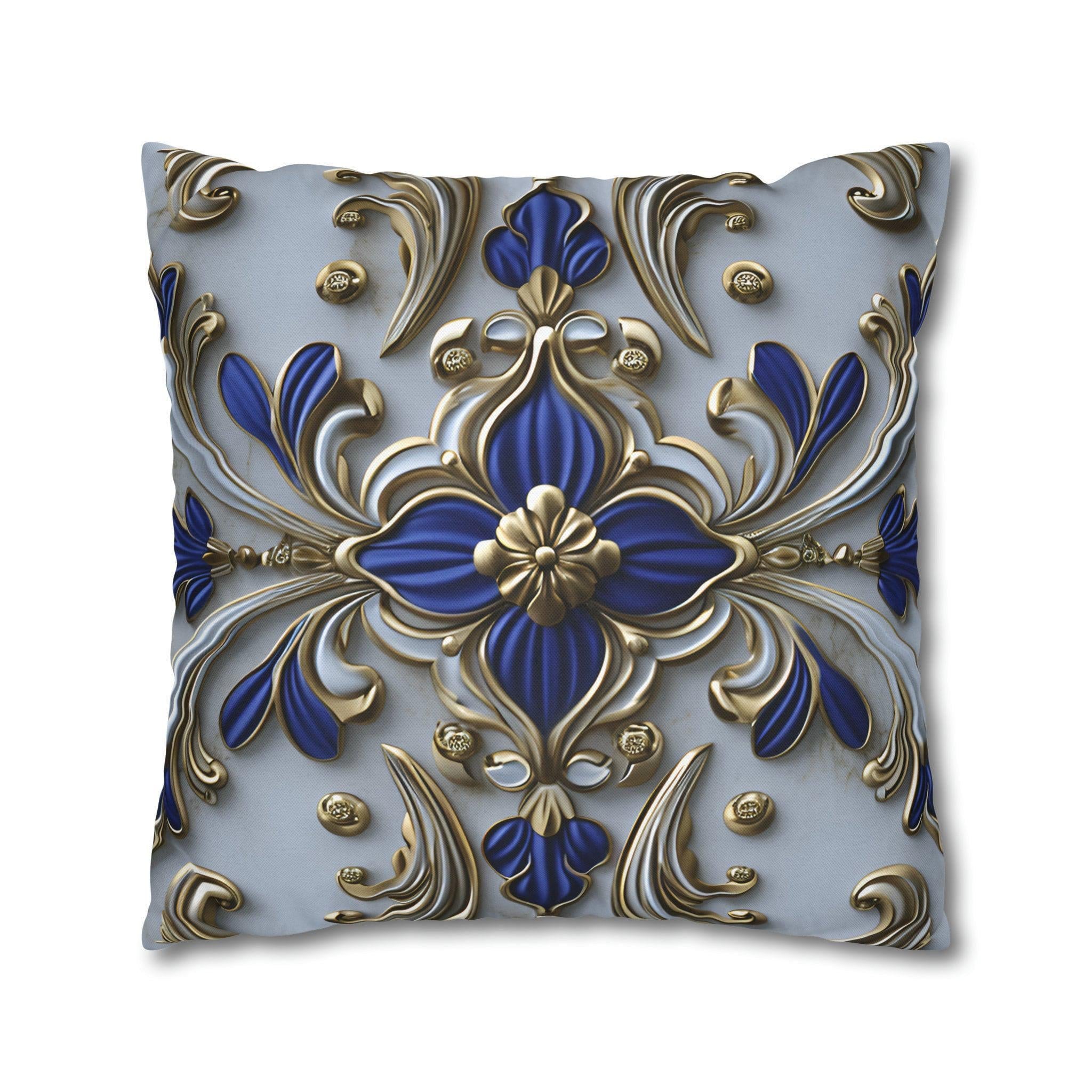 Baroque Floral Throw Pillow Cover: Cobalt Blue & Gold Accent