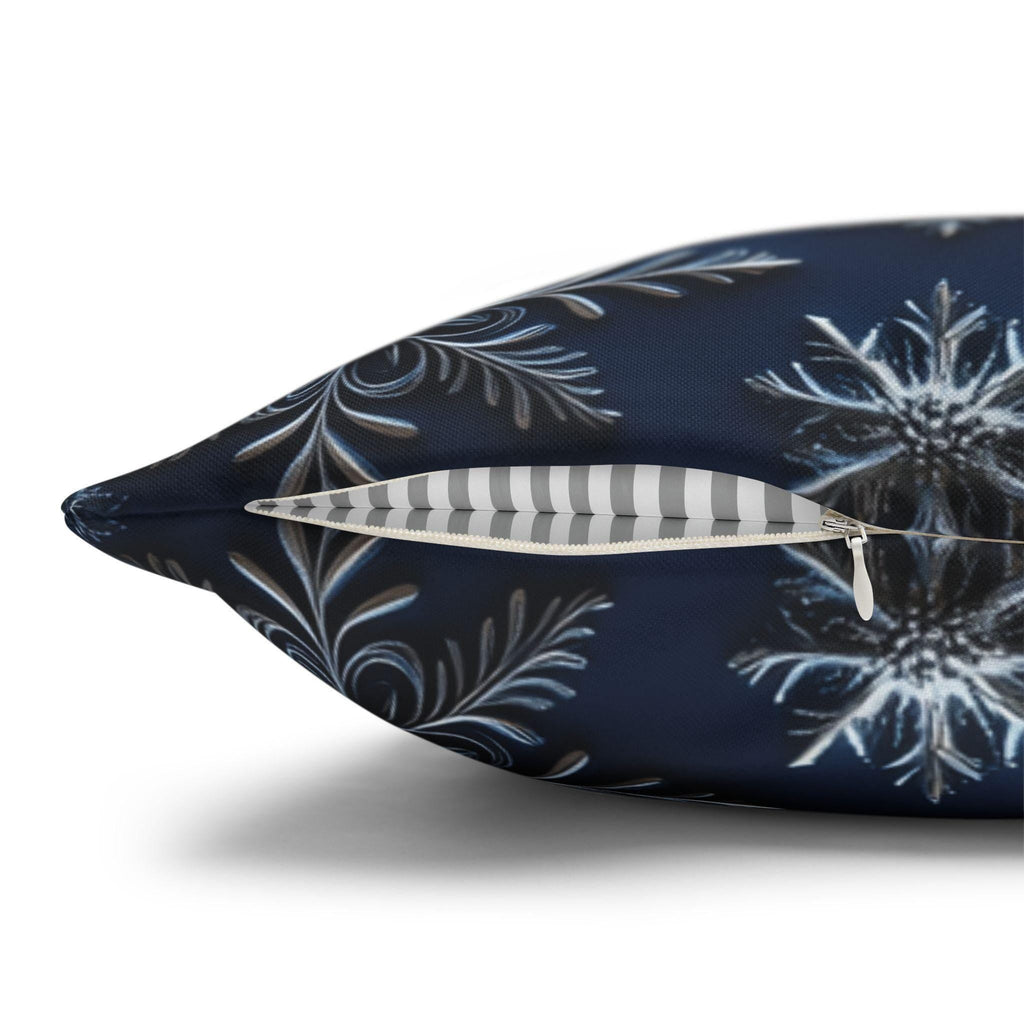 Winter Blue Silver Poinsettia Snowflake Pillowcase, Holiday Decor Square Throw Pillow Cover