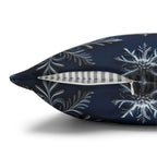 Winter Blue Silver Poinsettia Snowflake Pillowcase, Holiday Decor Square Throw Pillow Cover