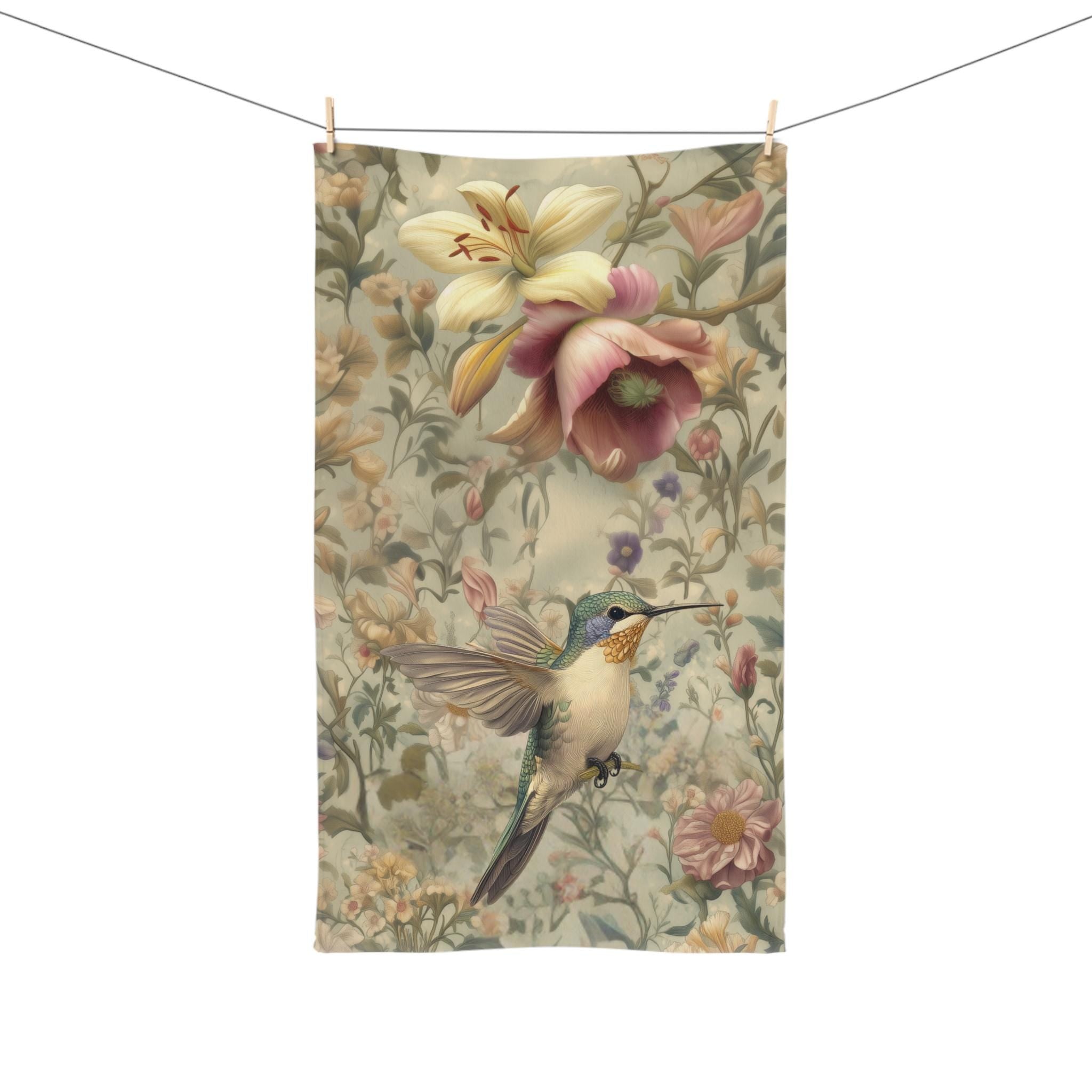Elegant Hummingbird Hand Towel: Eco-Friendly Bathroom Decor, Nature Lover Gift, Spring Accent