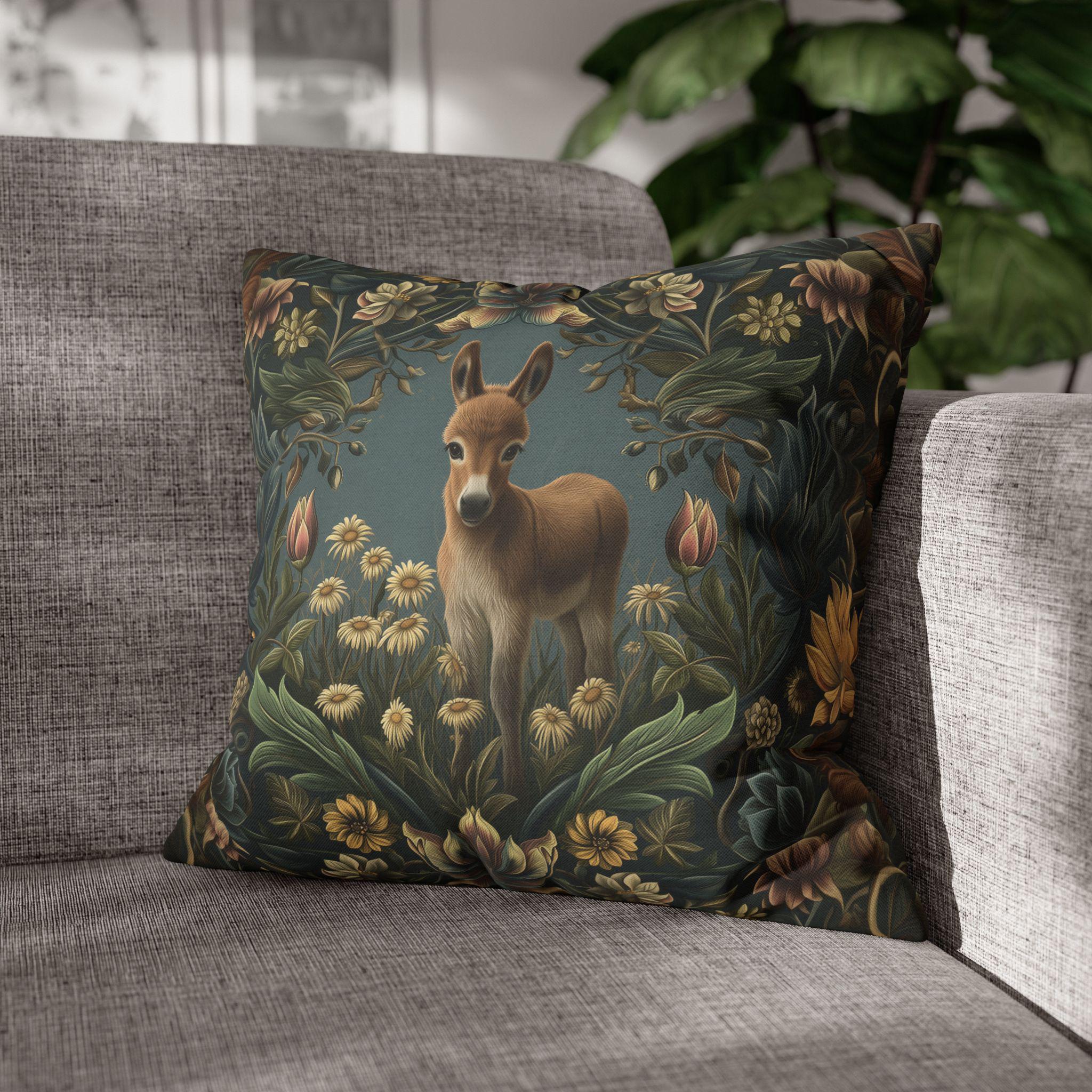 Donkey Pillow Cover:  William Morris Inspired Botanical Daisies Meadow